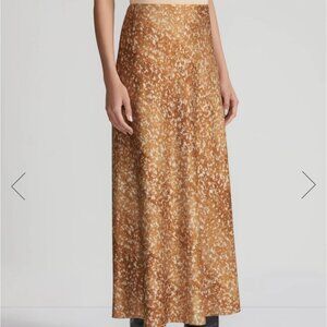 NWT Lafayette 148 Floating Leaves Print Textured Silk Satin Skirt size 16